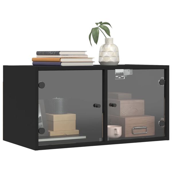 vidaXL Wandschr&auml;nke mit Glast&uuml;ren 2 Stk. Schwarz 68,5x37x35 cm