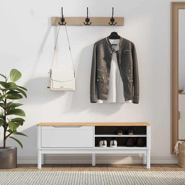 vidaXL Flurbank mit Schubladen Wei&szlig; 115 x 40 x 45 cm Massivholz Kiefer