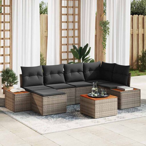 vidaXL Garten-Sofa-Set mit Kissen 7 pcs Grau Poly-Rattan