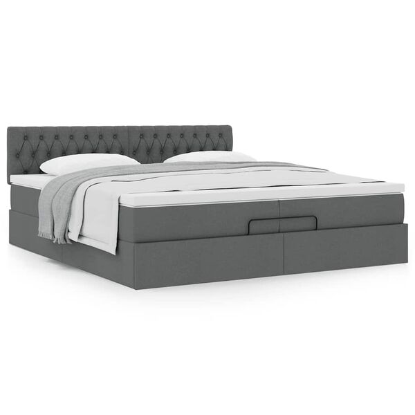 vidaXL Ottoman-Bett mit Matratze Dunkelgrau 200x200 cm Stoff