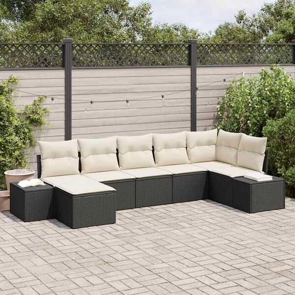 vidaXL Gartensofa-set mit Kissen 7 pcs Schwarz Poly-Rattan