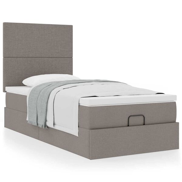 vidaXL Ottoman-Bett mit Matratze Taupe 90x200 cm Stoff