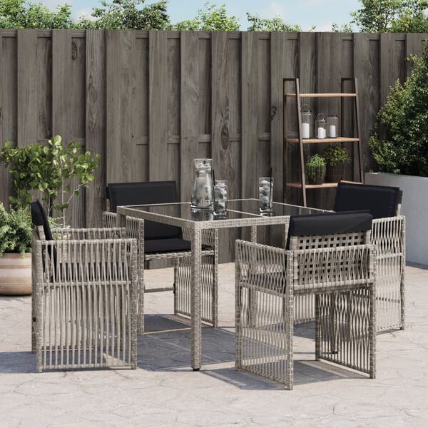 vidaXL Gartenst&uuml;hle mit Kissen 4 Stk. Hellgrau Poly Rattan