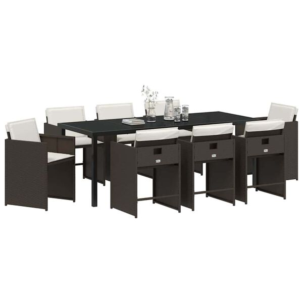 vidaXL Garten Essgruppe 9 pcs Braun Poly-Rattan