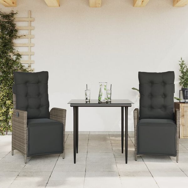 vidaXL 5-tlg. Garten-Essgruppe mit Kissen Grau Poly Rattan