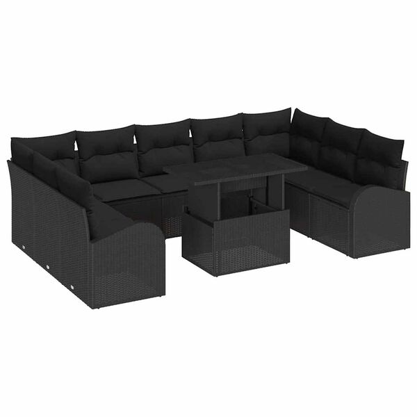 vidaXL Sofa Set mit Kissen 10 pcs Schwarz Poly-Rattan