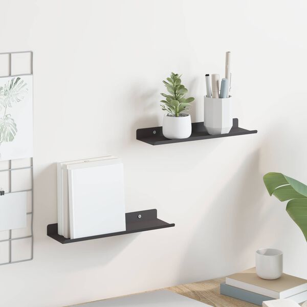 vidaXL Wandregal mit Regal Wandmontiert 2 pcs Schwarz 80 x 9 x 2.5 cm