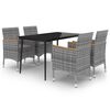 vidaXL 5-tlg. Garten-Essgruppe mit Auflagen Poly Rattan und Glas