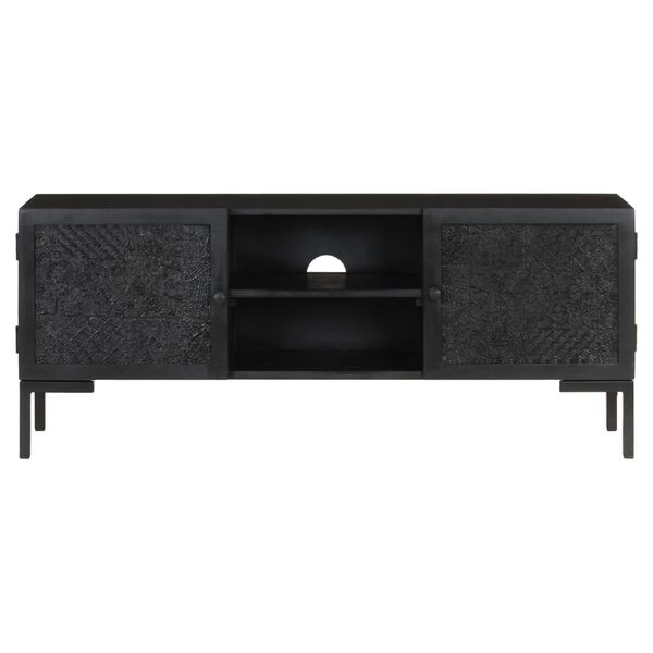 vidaXL TV-Schrank Schwarz 115x30x46 cm Massivholz Mango