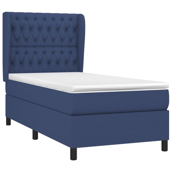 vidaXL Boxspringbett mit Matratze Blau 100x200 cm Stoff