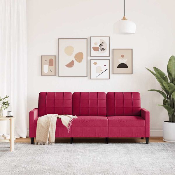 vidaXL 3-Sitzer-Sofa Weinrot 180 cm Samt