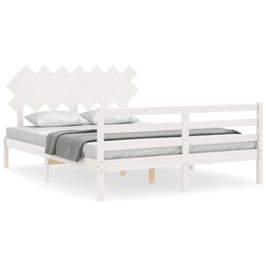 vidaXL Massivholzbett mit Kopfteil Wei&szlig; 140x190 cm