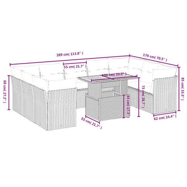 vidaXL 10-tlg. Garten-Sofagarnitur mit Kissen Grau Poly Rattan