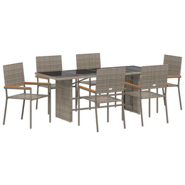 vidaXL Garten Essgruppe 7 pcs Grau Poly-Rattan