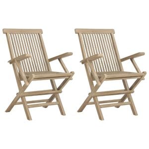 vidaXL Klappst&uuml;hle, 2 St&uuml;ck, Grau, 56 x 61 x 89 cm, Massivholz Teak