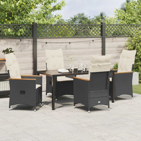 vidaXL Garten Essgruppe mit Kissen 5 pcs Schwarz Poly-Rattan