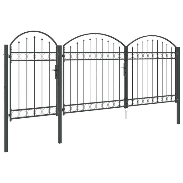 vidaXL Gartentor mit gew&ouml;lbtem Oberteil Grau 400 x 100 cm Stahl