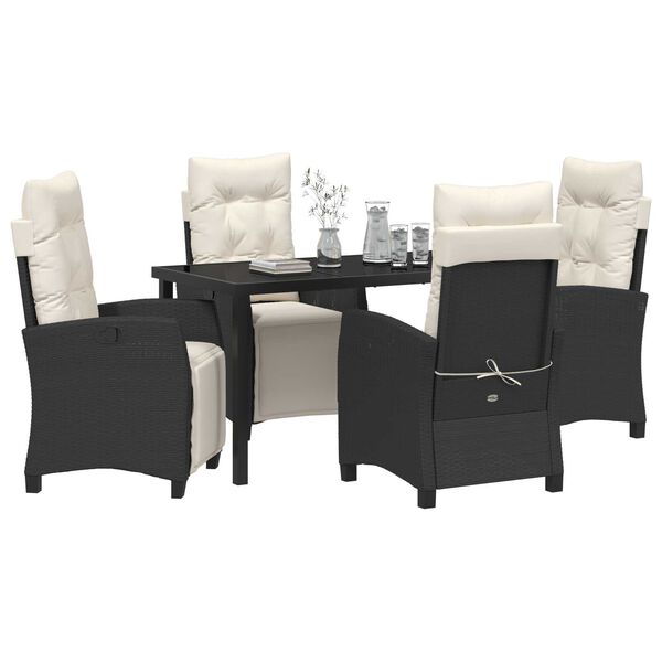 vidaXL Garten Essgruppe mit Kissen 5 pcs Schwarz Poly-Rattan