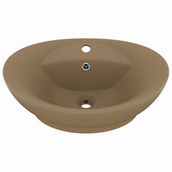 vidaXL Luxus-Waschbecken Überlauf Oval Matt Creme 58,5x39cm Keramik