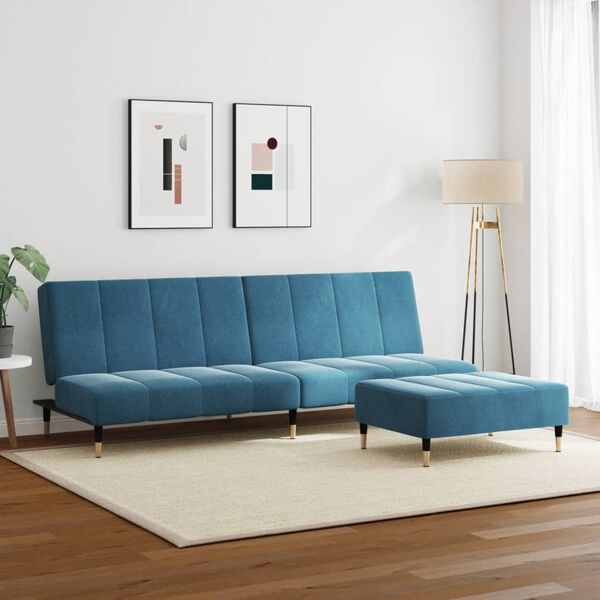 vidaXL Schlafsofa 2-Sitzer mit Fu&szlig;hocker Hellgrau Samt