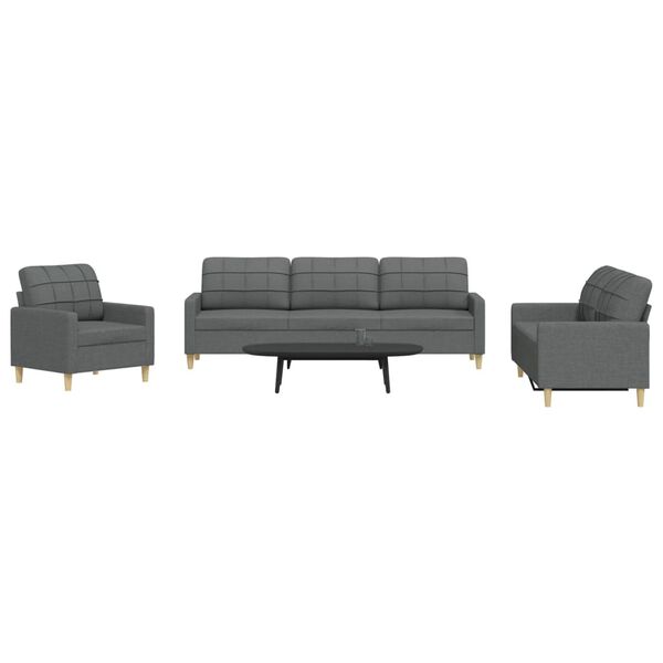 vidaXL 3-tlg. Sofagarnitur Dunkelgrau Stoff