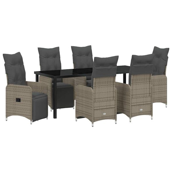 vidaXL Garten Essgruppe mit Kissen 7 pcs Grau Poly-Rattan