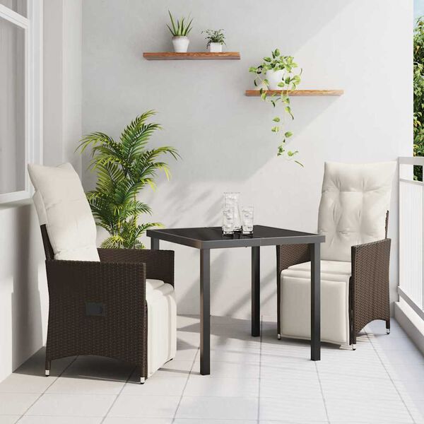 vidaXL Garten Essgruppe mit Kissen 3 pcs Braun Poly-Rattan