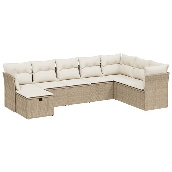 vidaXL 8-tlg. Garten-Sofagarnitur mit Kissen Beige Poly Rattan