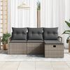 vidaXL Garten-Sofa-Set mit Kissen mit Speicher 4 pcs Grau Poly Rattan