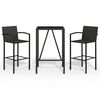 vidaXL 3-tlg. Gartenbar-Set Schwarz Poly Rattan