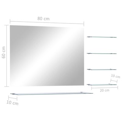 vidaXL Wandspiegel mit 5 Ablagen Silbern 80x60 cm