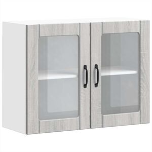 vidaXL K&uuml;chen-H&auml;ngeschrank mit Glast&uuml;r Lucca Grau Sonoma Holzwerkstoff