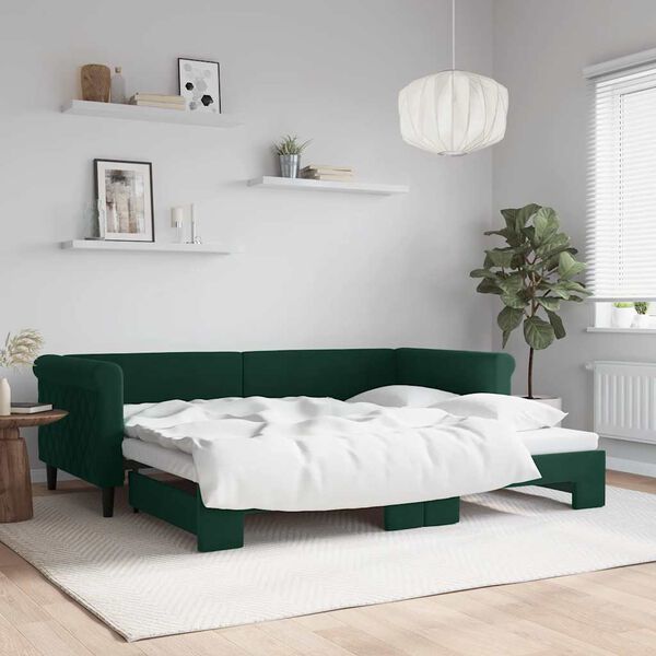 vidaXL Tagesbett Ausziehbar Dunkelgr&uuml;n 90x200 cm Samt