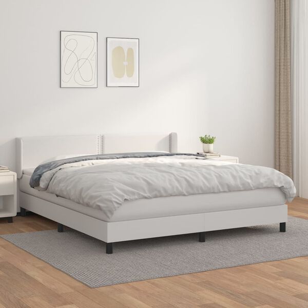 vidaXL Boxspringbett mit Matratze Wei&szlig; 160x200 cm Kunstleder