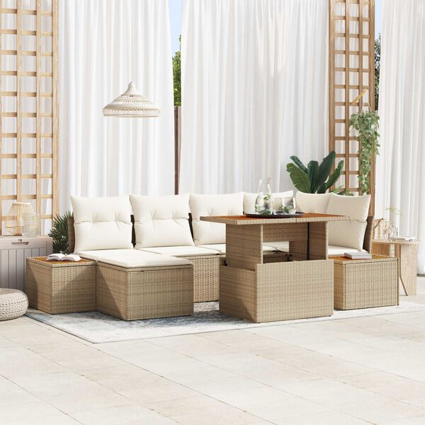 vidaXL Garten Essgruppe mit Kissen 7 pcs Beige und Creme