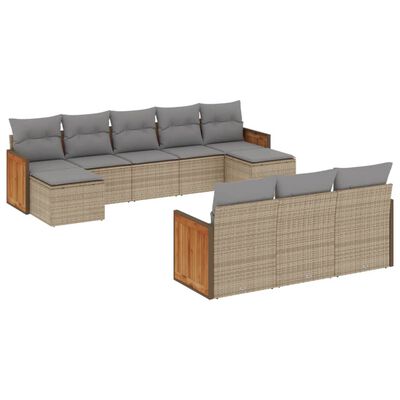 vidaXL 10-tlg. Garten-Sofagarnitur mit Kissen Beige Poly Rattan