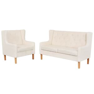 vidaXL 2-tlg. Sofa-Set Stoff Cremewei&szlig;