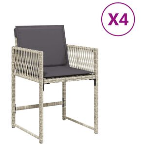 vidaXL Gartenst&uuml;hle mit Kissen 4 Stk. Hellgrau Poly Rattan