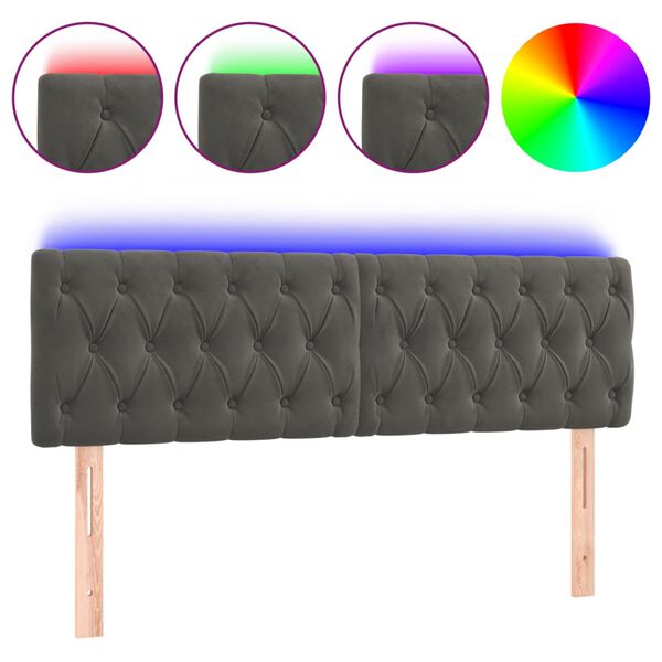 vidaXL LED Kopfteil Dunkelgrau 144x7x78/88 cm Samt