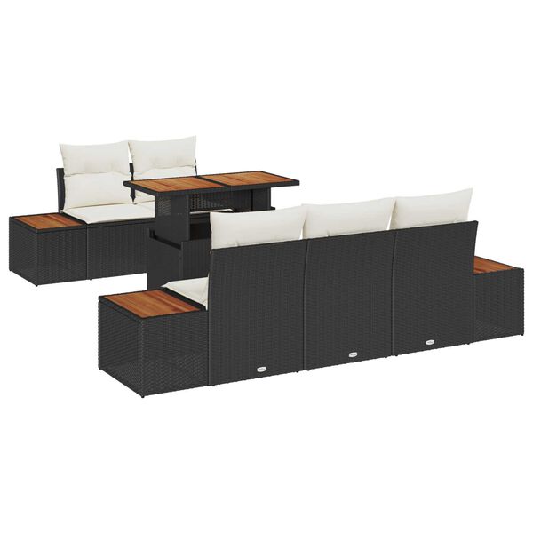 vidaXL Garten-Sofa-Set mit Speicher 6 pcs Schwarz Poly Rattan