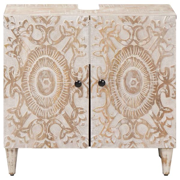 vidaXL Waschbeckenschrank Wei&szlig; 62 x 33 x 58 cm Massivholz Mango