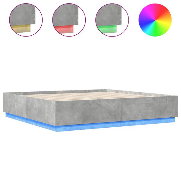 vidaXL Bettgestell mit LED Betongrau 200x200 cm Holzwerkstoff