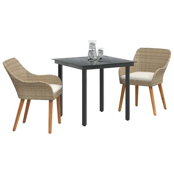 vidaXL Garten Essgruppe mit Kissen 3 pcs Beige Poly-Rattan