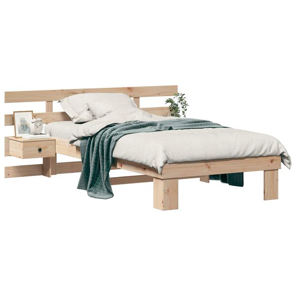 vidaXL Bettrahmen mit Kopfteil Braun 90 x 190 cm Massives Kiefernholz
