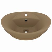vidaXL Luxus-Waschbecken Überlauf Oval Matt Creme 58,5x39cm Keramik