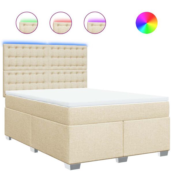 vidaXL Boxspringbett mit Matratze Creme 140x190 cm Stoff
