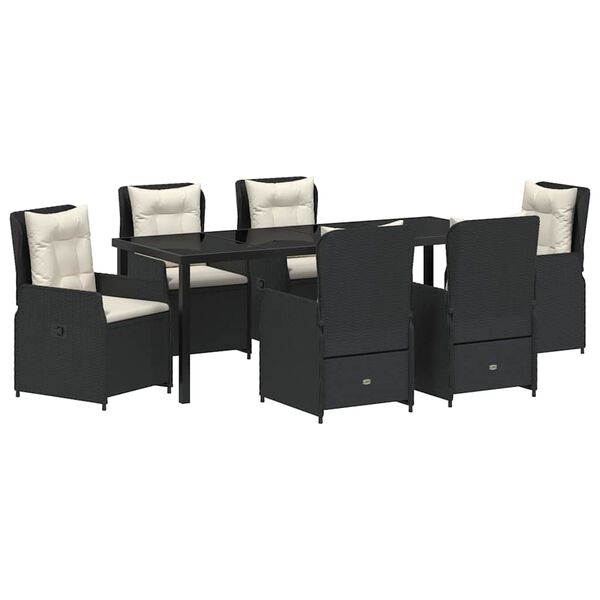 vidaXL Garten Essgruppe 7 pcs Schwarz Poly-Rattan