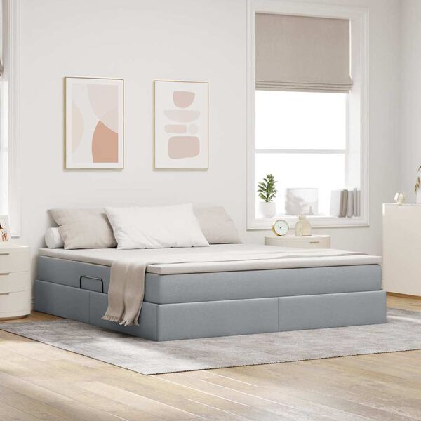 vidaXL Aufbewahrungsbett mit Matratze Hellgrau 160 x 200 cm Polyester