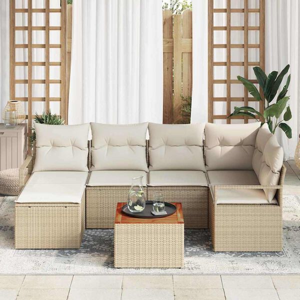 vidaXL Garten-Sofa-Set mit Kissen 7 pcs Beige Poly Rattan