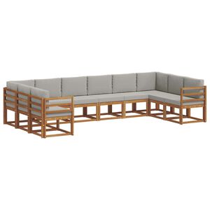 vidaXL Outdoor-Sofagarnitur mit Kissen 10 pcs Nat&uuml;rlich und Hellgrau